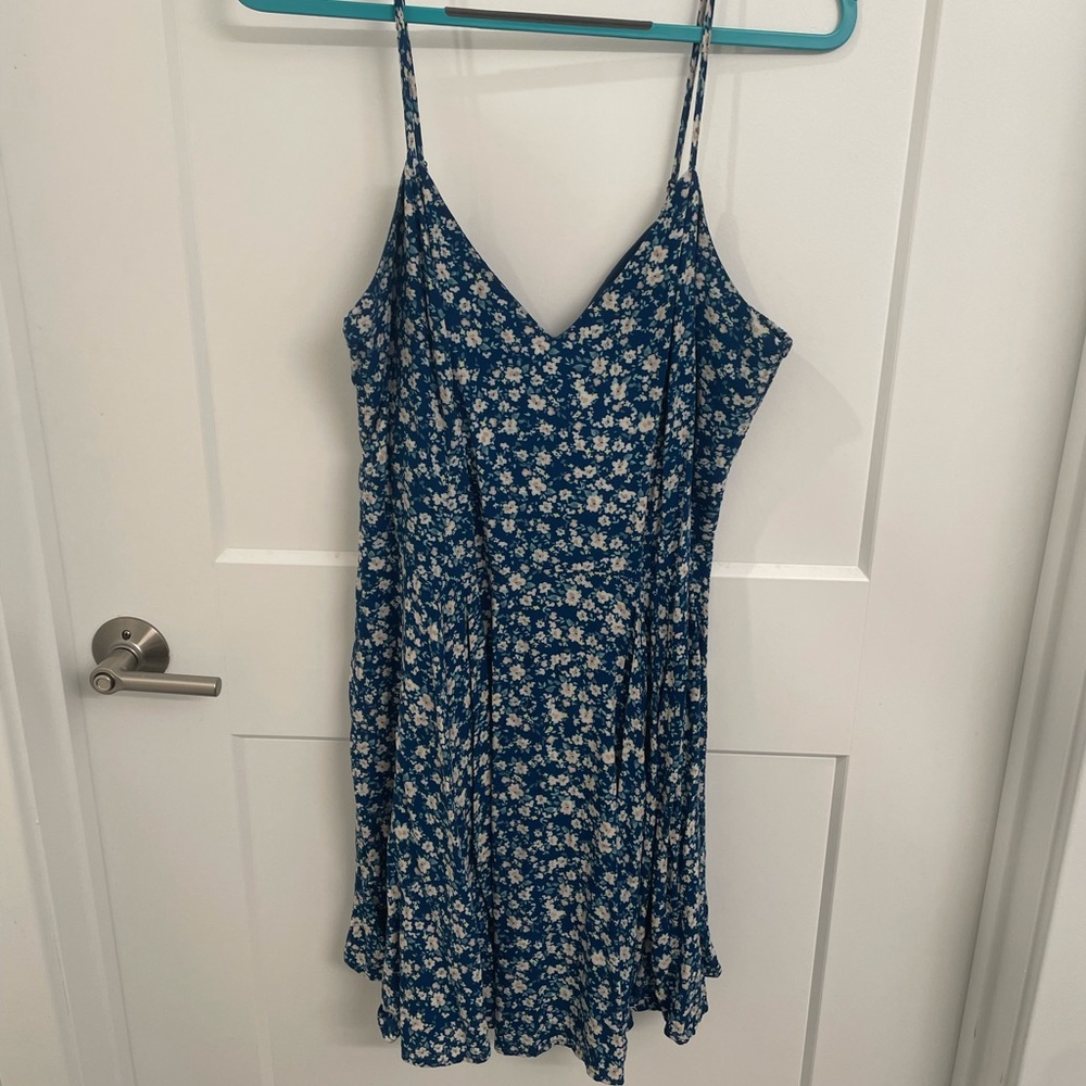 Target Xhilaration Lace Up Back Blue Floral Dress